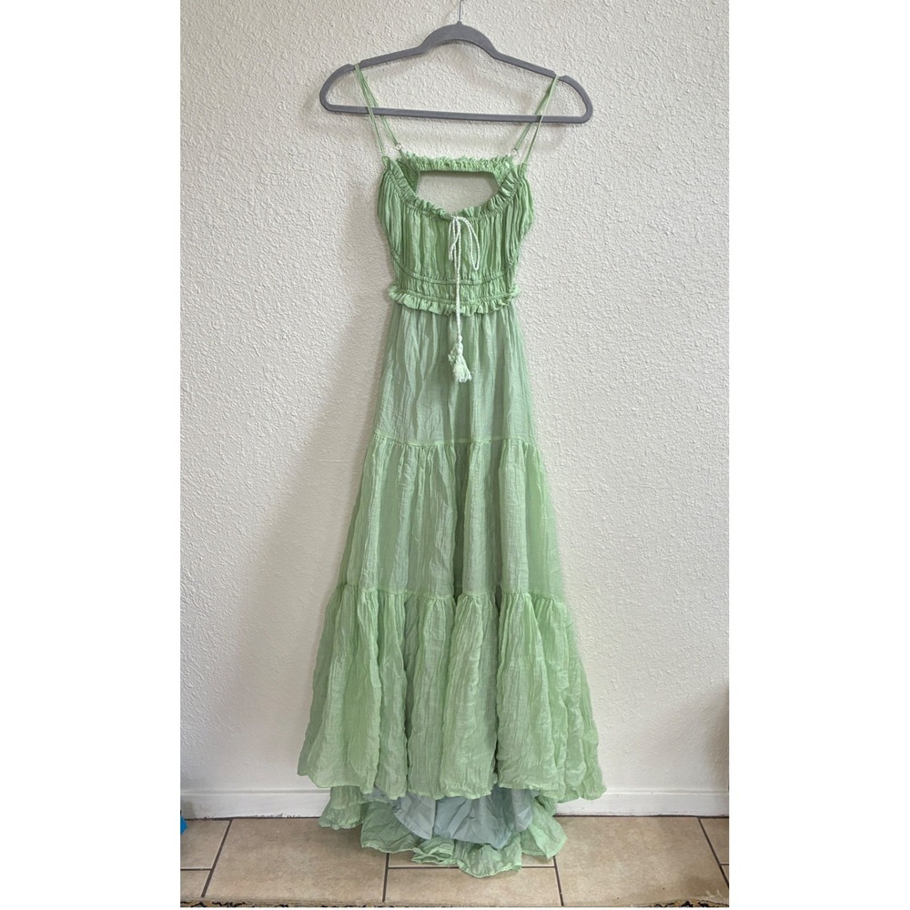 Ren Fair Fairy Tiered Maxi Dress Womens Size L Seafoam Green Milkmaid Bust